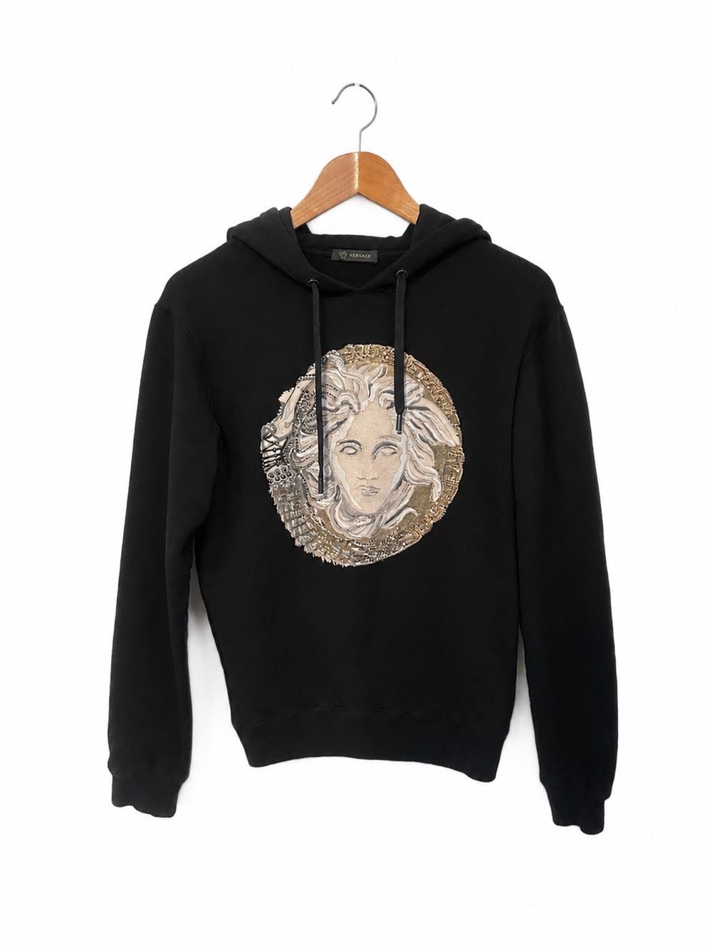 Versace Black Hoodie with Gold Medusa Emblem - Men’s